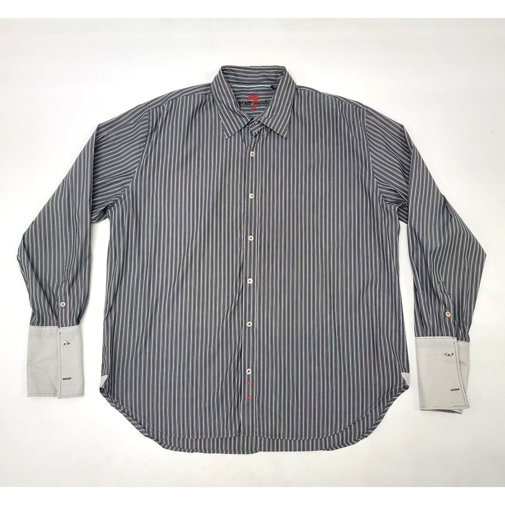 Seven For All Mankind 74AM Men's Gray Striped Flip Cuffs Casual Shirt XL